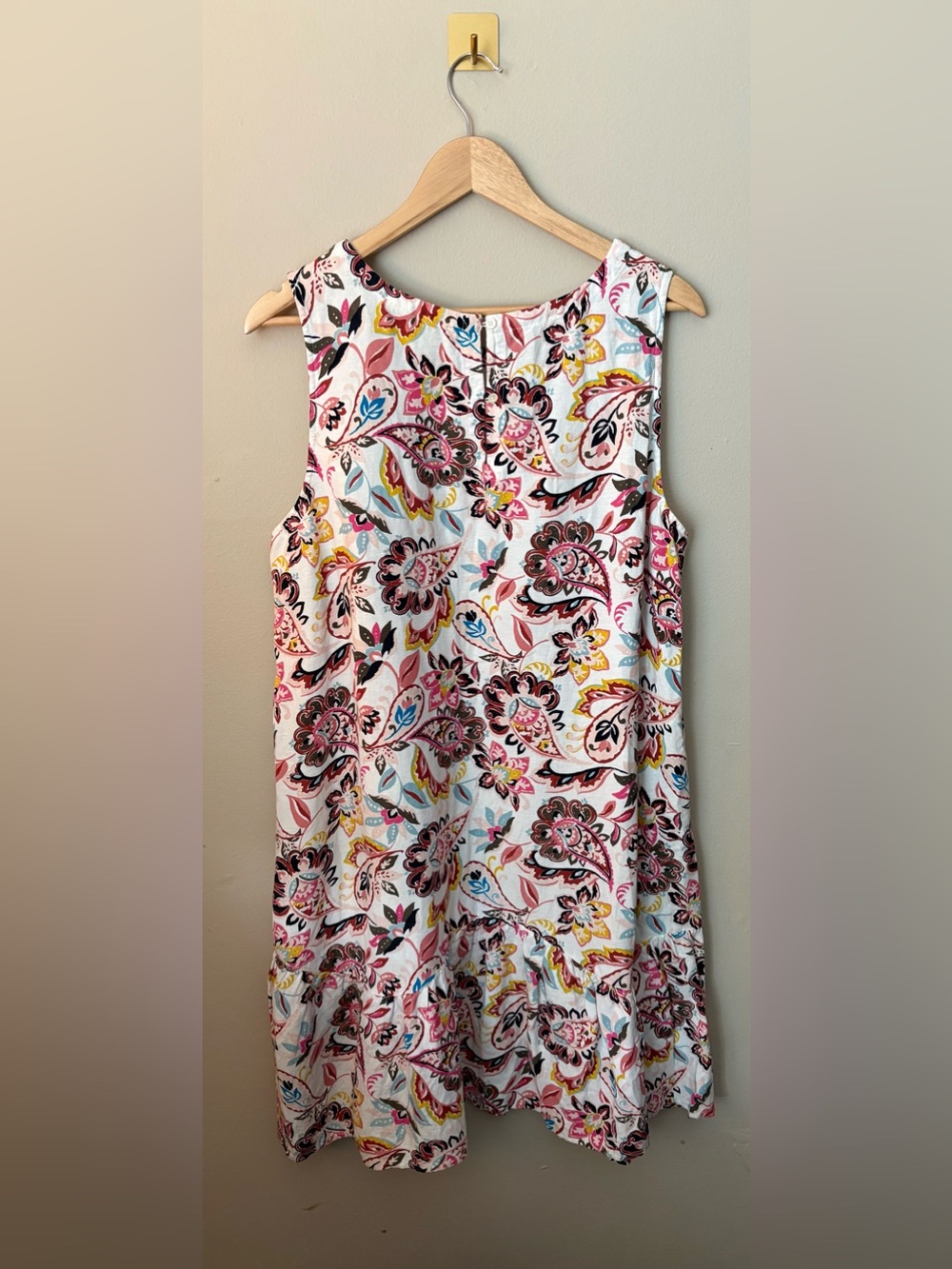 Size 14 LOFT Plus Multicolor Floral Linen Blend Sleeveless Swing Dres - Picture 7 of 7